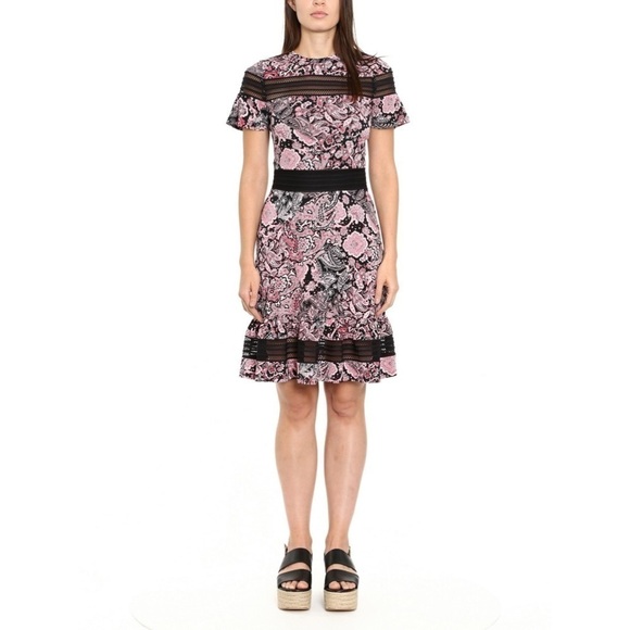 NWT! MICHAEL KORS Dress Small Geranium Paisley Pink Black Office - Picture 1 of 7